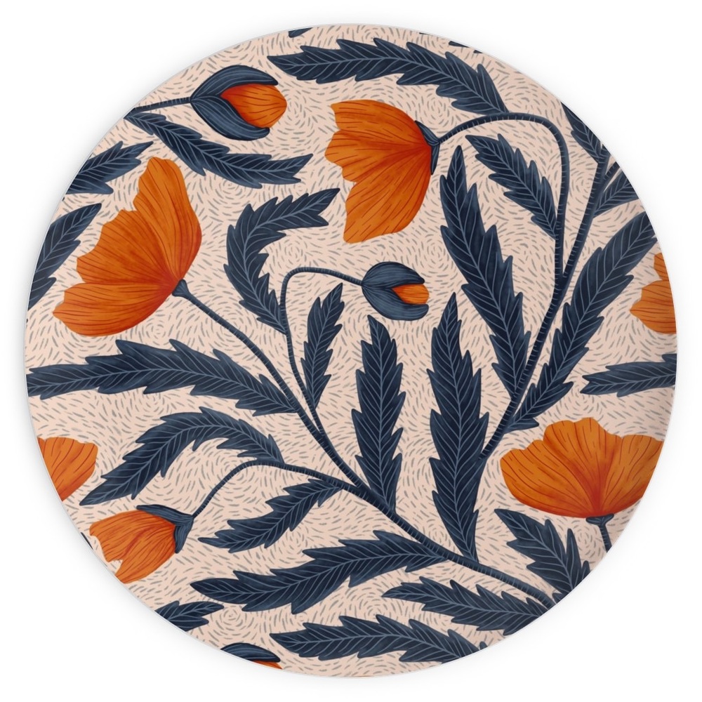 Poppy Flower - Blue & Orange Dinner Plates - Set of 6